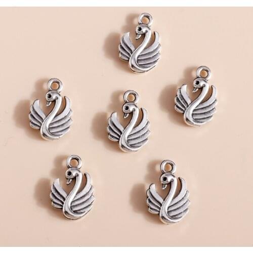 30pcs 12*17mm Cute Mini Animals Swan Charms DIY Fit Necklaces Pendants Earrings Making Handmade Craft Jewelry Accessories