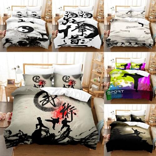 Chinese Kung Fu Bedding Set Fashion Duvet Cover Black And White Home Textiles Cartoon Bedclothes For Adults Bed Set