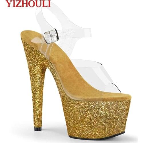 Transparent vamp, 6 inch, sexy shiny platform sandals, 15 cm high heels for stage party pole dancing, dancing shoes