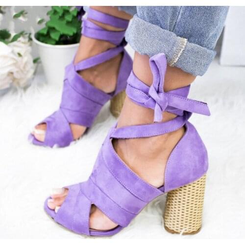 Womens Sandals Shoes Woman Cross Bandage Thick High Heels Sandals Summer Shoes Lace-up Ankle Strap Sandalias Mujer 2019 XKD4255