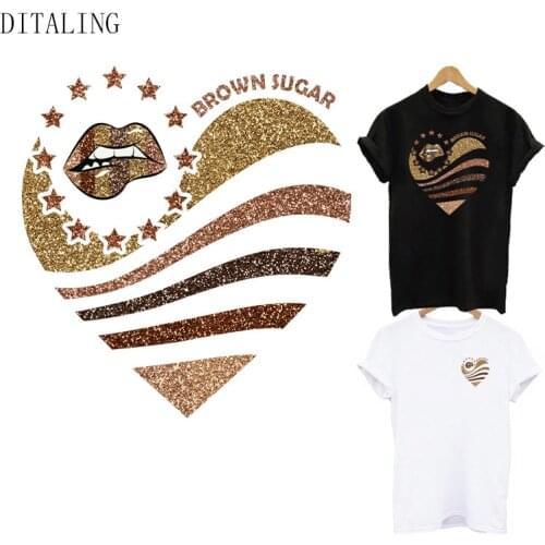 Sexy Lips Patches On Clothing Brown Sugar Stickers DIY Girl T-Shirt Patch Heat Transfer Sticker Heart Lips Appliqued On Clothes