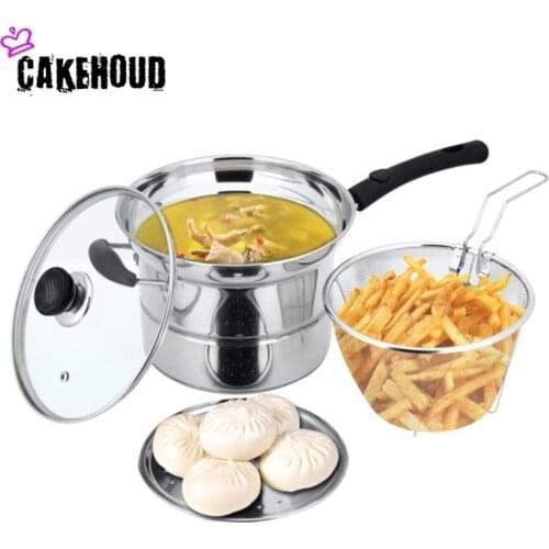 CAKEHOUD 4-piece Stainless Steel Pot Steam Net Glass Cover Outdoor Camping Cooking Pot Oven And Dishwasher Safe Kitchen Supplies