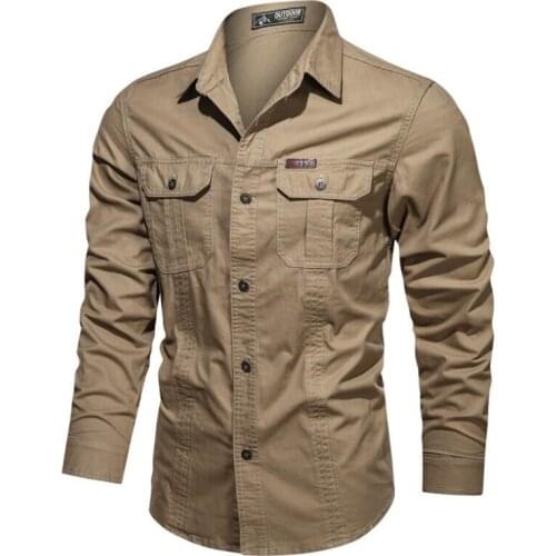 Spring Autumn Men Casual Shirt Long Sleeve Military Shirts 100% Cotton Lapel Shirt Tops Camiseta Masculina Male Clothing 5XL