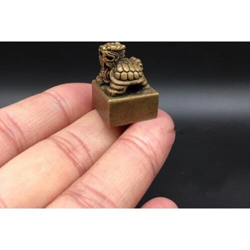 Collectable Chinese Brass Carved Animal Dragon Turtle Xuanwu Seal Exquisite Small Statues