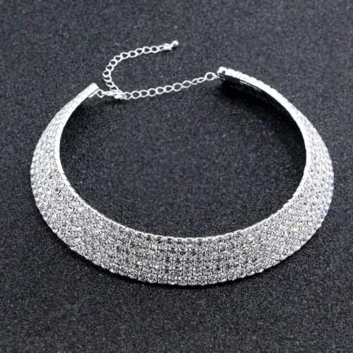 Wedding Jewelry Bridal Shiny Elegant Accessories Women Rhinestone Crystal Choker Necklace Earrings + Bracelet + Earrings Set