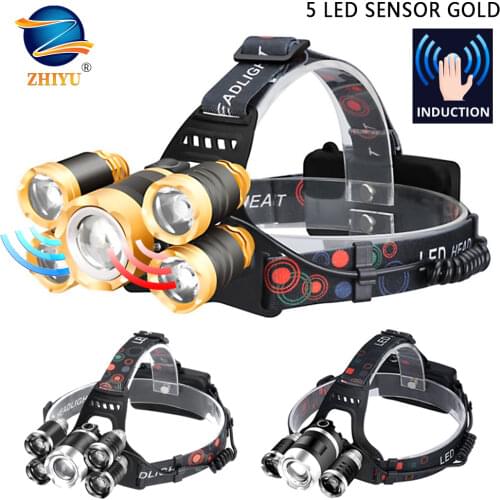 ZHIYU Led Sensor Headlight 4000 Lumen Headlamp CREE XML 3/5 LED T6 Head Lamp Flashlight Torch Light with 18650 Battery Charger