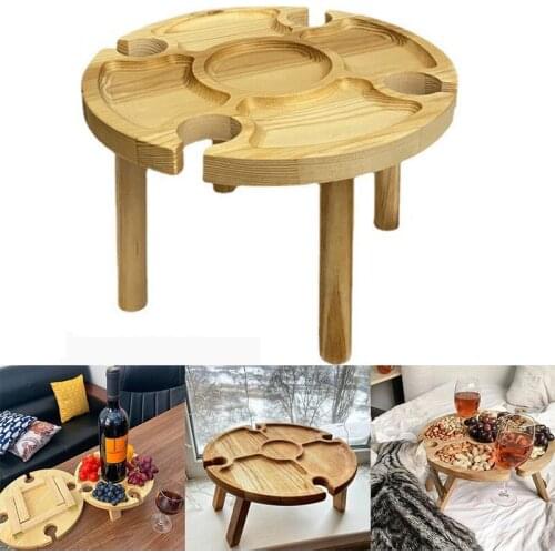 Outdoor Wine Table Mini Wooden Round Portable Foldable Desktop Easy Carry Desk Furniture Party Travel Picnic Folding Low Tables