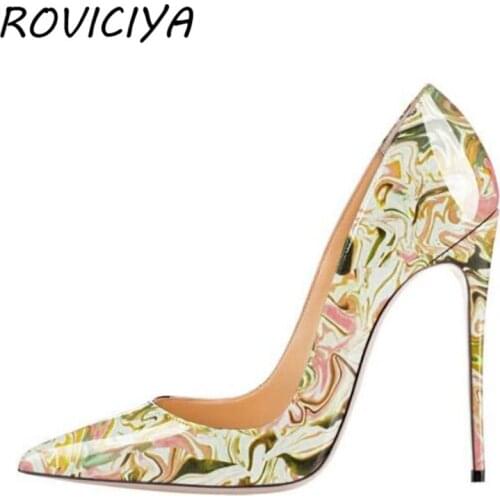 Colorful Patent Leather Women Party Shoes 12 cm Thin High Heels Shallow Classical Pointed Toe Dress Pumps QP038 ROVICIYA