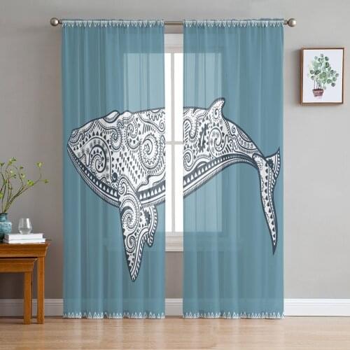 Geometric Art Whale Window Curtains Living Room Tulle Curtains Kitchen Decor Kids Room Curtain Window Treatment