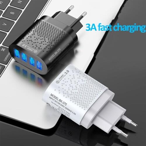 48W USB 4 Ports Charger 3A Quik Charge 3.0 Mobile Phone Charger For iPhone 11 Samsung Xiaomi Tablet Fast Charging Wall Chargers