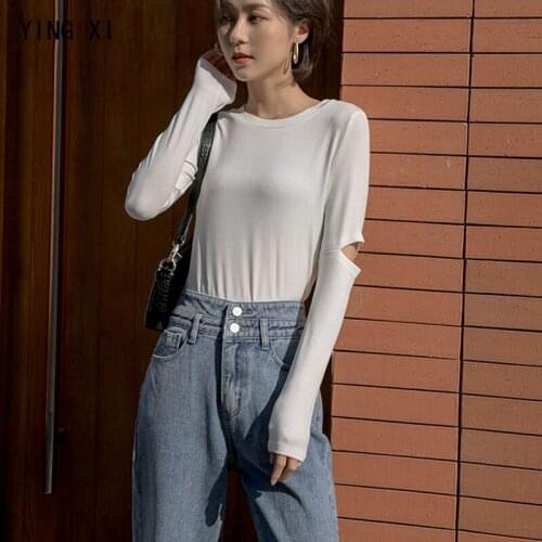 Ying Xi 2020 Spring And Summer O-Neck High Power White And Black T Shirt Long Sleeve Breaking Motion Women Coat