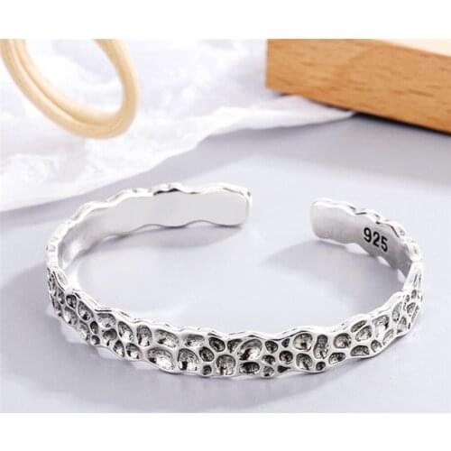 Sole Memory Personality Irregular Bark Retro Thai Silver 925 Sterling Silver Female Resizable Bracelets SBR304