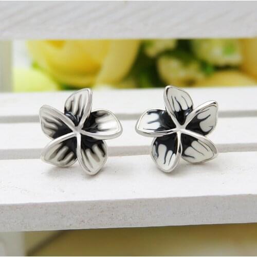 Buyee Real 925 Sterling Silver Fashion Female Stud Earring Sweet Plum Enamel Flower Earrings for Women Party Wedding Jewelry