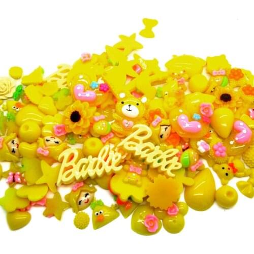 100Pcs Yellow Series Mixed Decoration Crafts Beads Frame Flatback Cabochon Scrapbook Kawaii DIY Embellishments Accessories