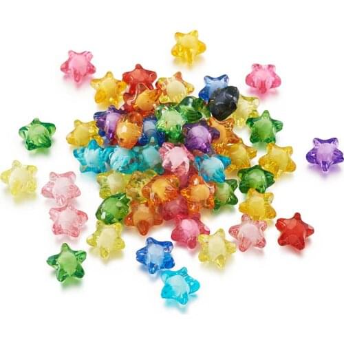 200pcs Transparent Acrylic Beads Star Loose Beads Mixed Color for DIY Bracelet Necklace Jewelry Findings 12x11x8mm 16x15x10mm