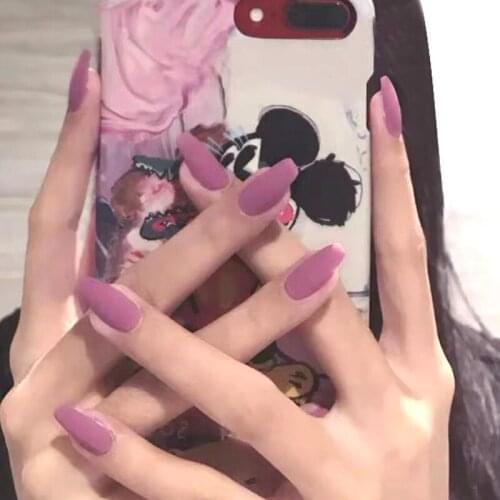 24PCS false nails matte Frosted trapezoid pink Manicure patch removable fake nail tips full cover acrylic