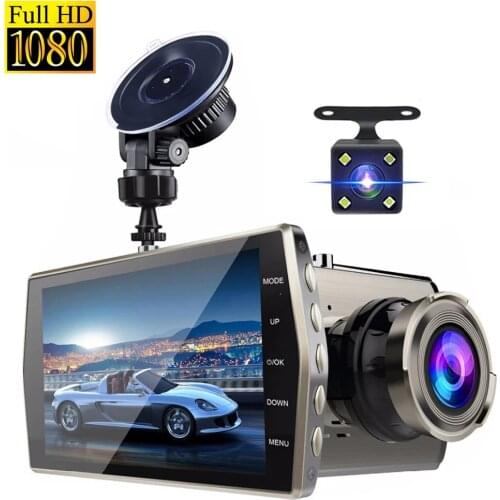 4-Inch IPS Screen Car DVR 2 Cam Video Recorder Dash Cam Dual Lens Full HD 1080P Black Box with Rear View Reverse Dashcam Camera
