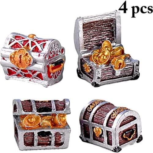 4PCS Miniature Ornament Pirate Treasure Box Aquarium Decor Bonsai Ornament