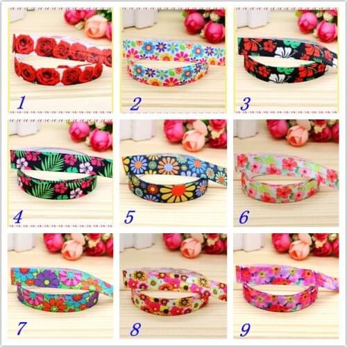 5/8'' Free shipping Fold Elastic FOE flowers printed headband headwear hairband diy decoration wholesale OEM S79