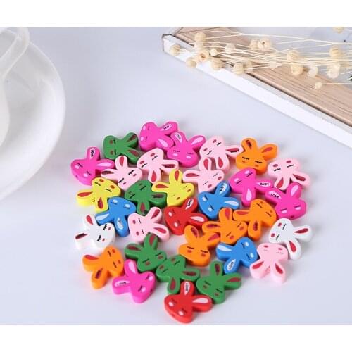 50pcs/lot Cute DoreenBeads Wood Spacer Beads Rabbit Mixed Rabbit Pattern Wood Craft MR 006