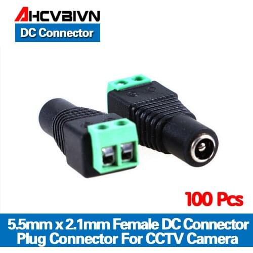 AHCVBIVN 100pcs/lot Female DC Connector 5.5/2.1mm CCTV UTP DC Power Plug Adapter Cable DC/AC 2/Camera Video Balun