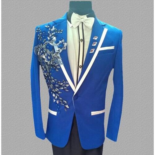 Sequins blazer men suits designs jacket mens stage costumes for singers clothes dance star style dress punk rock masculino blue