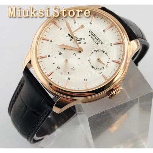 CORGEUT 40mm mens top luxury power reserve watch rose gold case white dial waterproof Seagull movement mens automatic watch