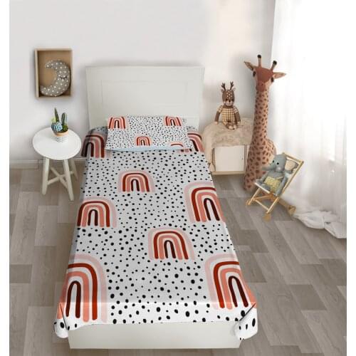 Çocuk odası yatak örtüsü yuvarlak siyah gökkuşağı renkli yatak örtüsü