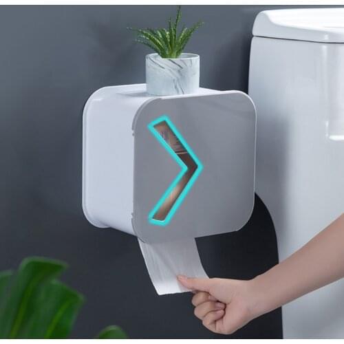 Toilet Paper Roll Holder Punch-free Wall-mounted Tissue Box Waterproof Paper Towel Dispenser Mobile Phone Shelf