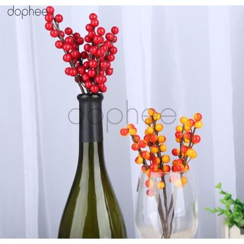 Dophee 5pcs Artificial Flower Mini Berry Bacca Bouquet Stamen Berries for Scrapbooking DIY home teble wreath Decoration