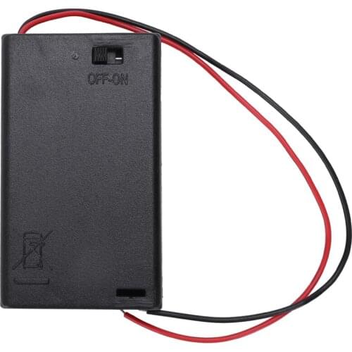 Two Wire Leads ON/OFF Switch Black 3 x 1.5V AAA Battery Holder Case w Cover
