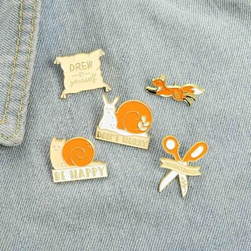 Don't Hurry Enamel Pins Custom Snails Fox Scissors Brooch Lapel Badge Bag Cartoon Jewelry Gift For Kids Friends