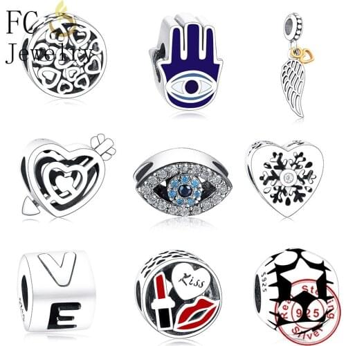 FC Jewelry Fit Original Brand Charms Bracelet Bangle 925 Silver Animal Blue Evil Eye CZ Beads Pendant Making Berloque DIY Gift