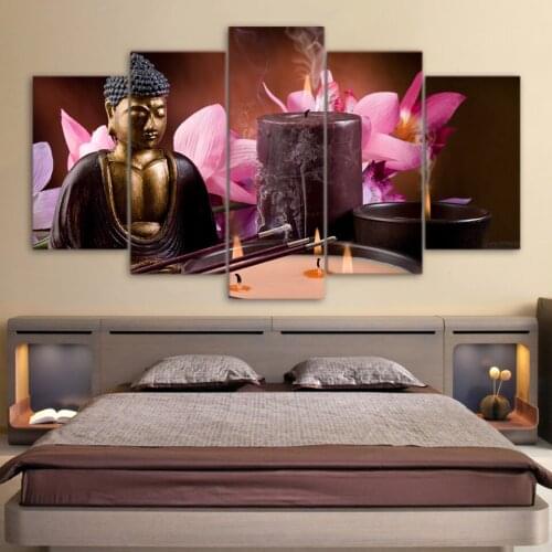 Hot Sale HD printed 5 Piece Canvas Art Buddha Wall Art Spa Painting Wall Pictures for Living Room Home Decor Free Shipping