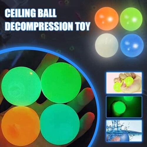 Hot 4/8pcs Ceiling Sticky Ball Decompress Stress Relief Ball Glowing Stress Relief Toy Tear-Resistant Fun Toy for Kids Adult DO2
