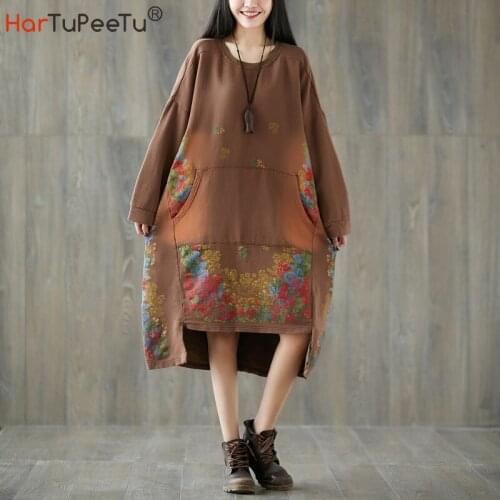 Cotton Hoodie Dress Women Spring Autumn 2021 Plus Size Loose Casual Pullover Top Front Pocket Vintage Cropped Long Sweatshirt