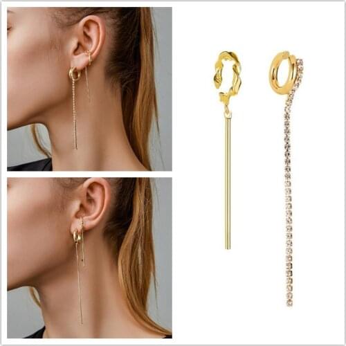 Timlee E077 New Simple Popular Geometry Tassels Rhinestone Long Alloy Clip Ear Cuff Delicate Accessories Wholesale