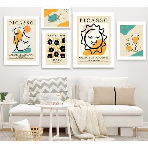 Cocktai Abstract Picasso Sun Flower Market Nordic Posters And Print Wall Art Canvas Painting Wall Pictures For Living Room Decor