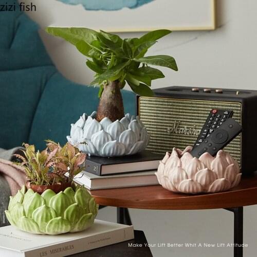 Ceramics Lotus Lotus Storage Tank Bowl Succulent Flower Pot Remote Control Key Groceries Organize Box Decorative Storage Tank