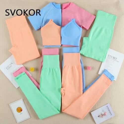 SVOKOR 2Piece Sports Sets Women Seamless Sports Suits Push Up Bras Crop Tops Fitness Leggigns Gym Shorts Good Quality 2PCS