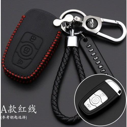 Leather Car Key Fob Cover for Great Wall Haval H6 2015 C50 Hoist Case Key Wallet Chain protect shell