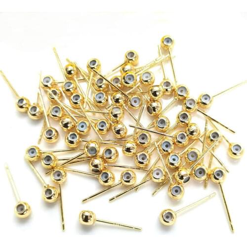 4MM 14K Gold Plated Round Ball Stud Earrings Pins High Quality Diy Jewelry Accessories