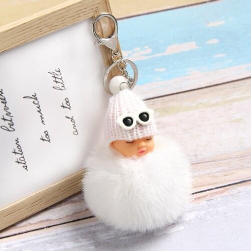 Cute Fur Ball Keychain Doll Soft Pompom Hair Ball Car Keychain Ladies Car Bag Accessories Key Ring Mom Gift