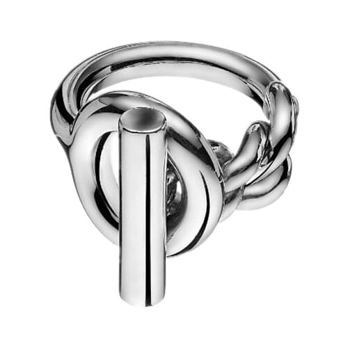 Fashion couple silver-plated ring women retro foreign trade jewelry opening chain ring OT buckle ring