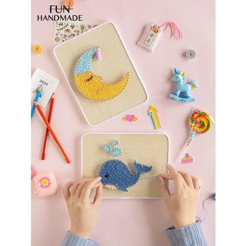 3D DIY Lovely Decorative Yarn Painting Nail String Art Kit Cake Star Moon Winding Drawing Painting Kawaii Wall Decor Child ​Gif
