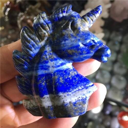 Natural Lapis Lazuli Unicorn Gemstone Crystal Hand Carved Figurine Home Decoration Gemstone Collection Reiki Stone