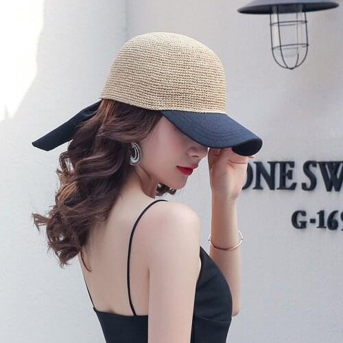 New Fashion Straw Baseball Cap Bow Adjustable Foldable Sun Visors Protection Outdoor Sport Fishing Beach Wide Brim Female Cap