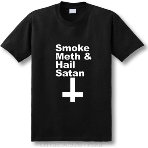 New Summer Style Fashion SMOKE METH HAIL SATAN T Shirt Men Casual Short Sleeve and Worship Satan T-shirt Size XS-XXL