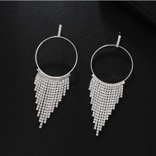 New Simple Design Earrings Brinco silver Gold Color Crystal Earring Big Metal Circle Drop Dangle Earrings For Women Gifts E766