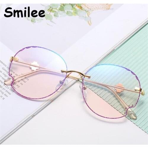 Glitter Eyeglasses 2021 Fashion Blue Light Glasses Women Clear Regular Computer Clear Lens Rimless Screwless Eyewear Oculos
